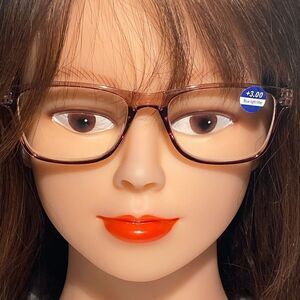 1441 Helen Reading Glasses 3.0 Readers Bluelight Filter Tan Frame NWT